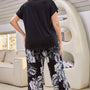 Yocwear Black V-Neck Top and Floral Pants Lounge Set